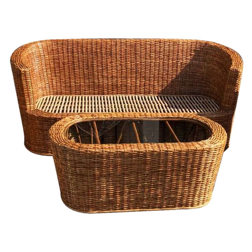 Wooden Chair in Rattan Cane Set of sofa And 2 Single Seater and Center Table