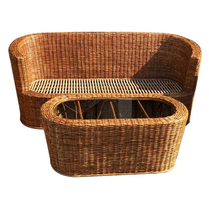 Wooden Chair in Rattan Cane Set of sofa And 2 Single Seater and Center Table