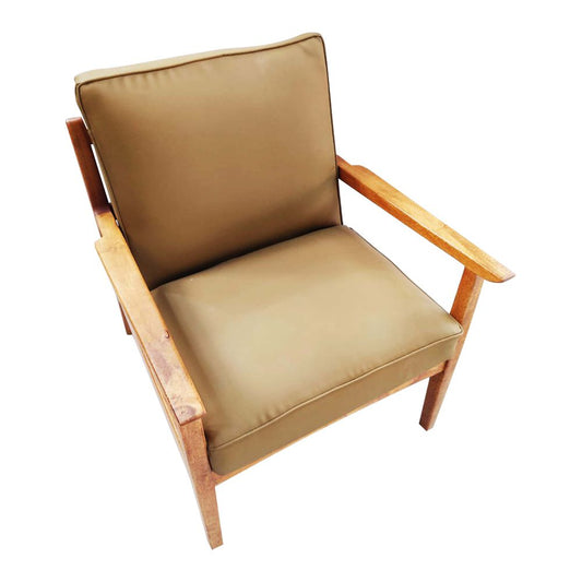 Vintage teak finish chair with upholstery for lounge and living room