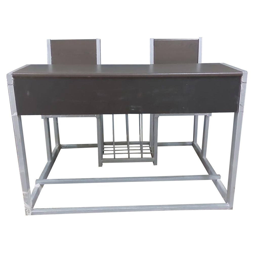 Dual Desk For School Students In Metal Frame Wooden Top