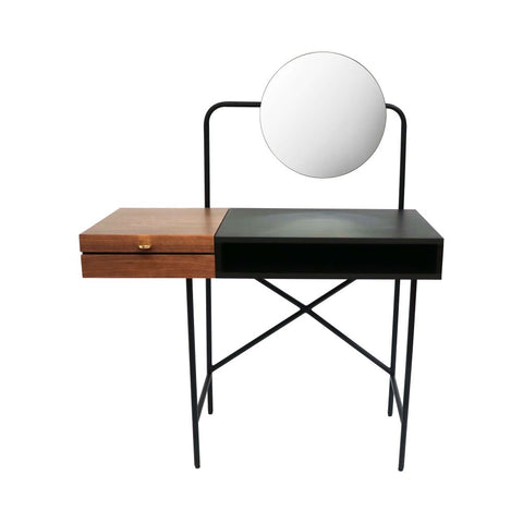 Engineered Wood Vanity Table with Mirror and Storage/Wooden Make-Up Vanity Table for Bedroom/Living Room with Iron Metal Legs