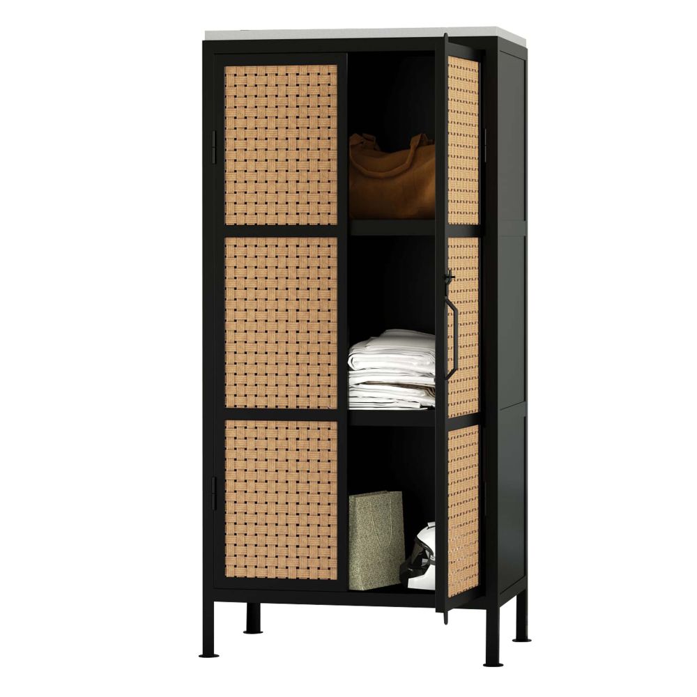 Modern Cane Two Door Almirah Wardrobe storage cabinet on metal legs
