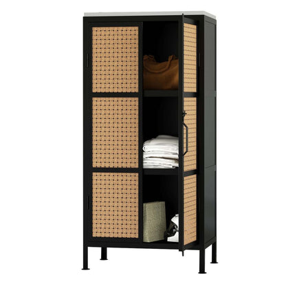 Modern Cane Two Door Almirah Wardrobe storage cabinet on metal legs