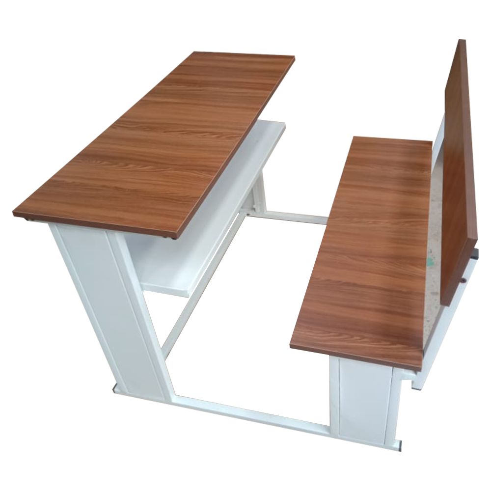 Dual Desk For School Students In Metal Frame Wooden Top