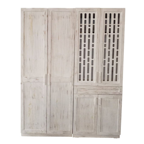 Modern Cane Two Door Almirah Wardrobe storage cabinet on metal legs