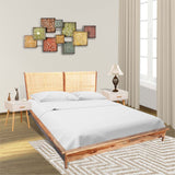 Sagwan Cane Rattan Wooden Bed in Queen Size (6X6 ft) Teak Finish
