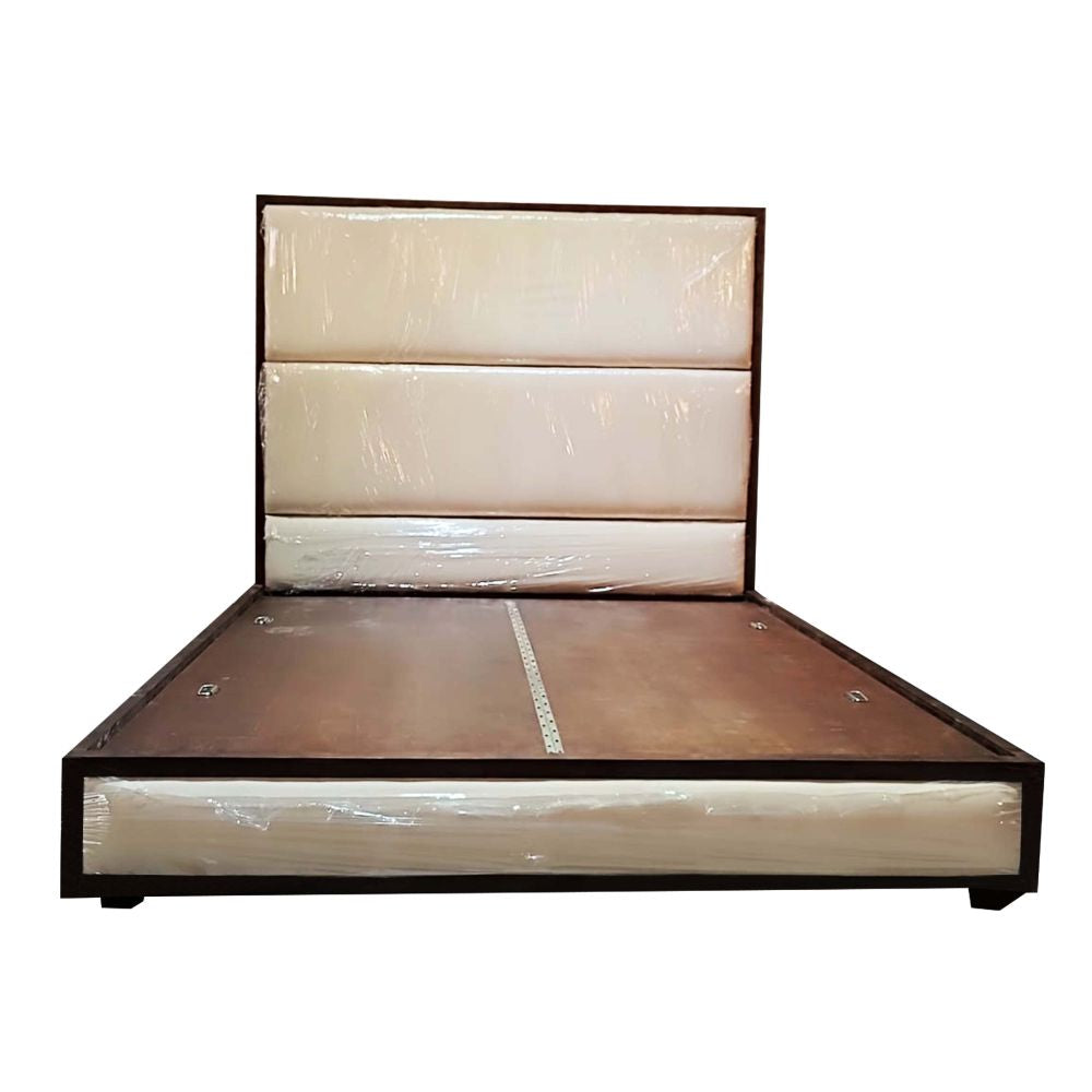 Wooden Bed Queen Size (6X6 Ft) Rectangular Shape Upholstered Walnut Finish