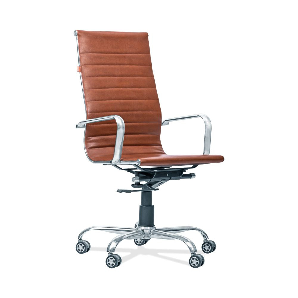 Leather Sleek chair In Brown Color