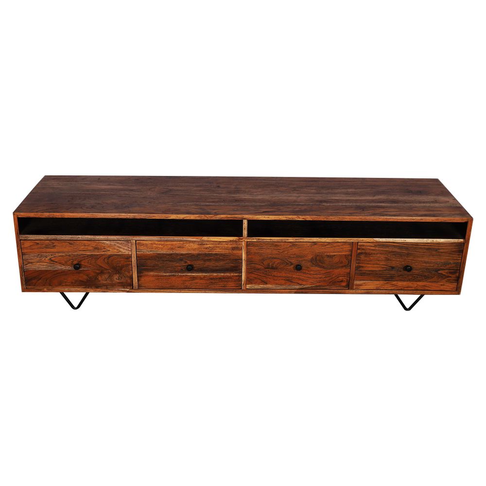 Sagwan Wood T.v Unit Cabinet Media Console For Living Room black finish