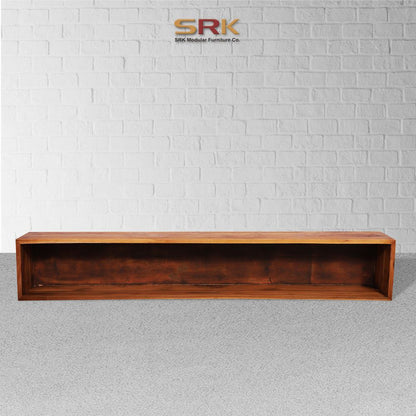 Floating Media Console Table with Solid Walnut Finish