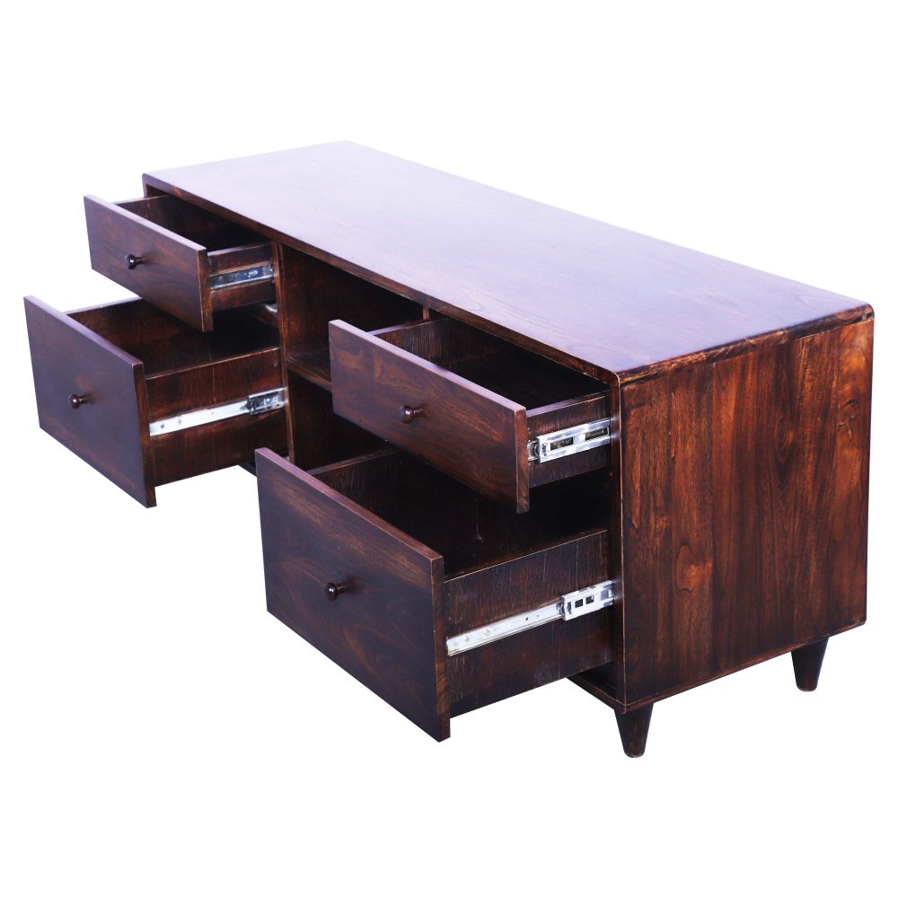 Sagwan Wood Chest of Drawers Walnut Finish With 4 Racks Cabinet