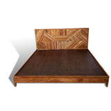 Wooden Bed Mid Walnut Color  Minimalist Queen Size (6X6 ft) bed Teak Finish with Zig -Zag Panal