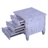 Sagwan wood  three drawer antique design  Bedside table with white distress