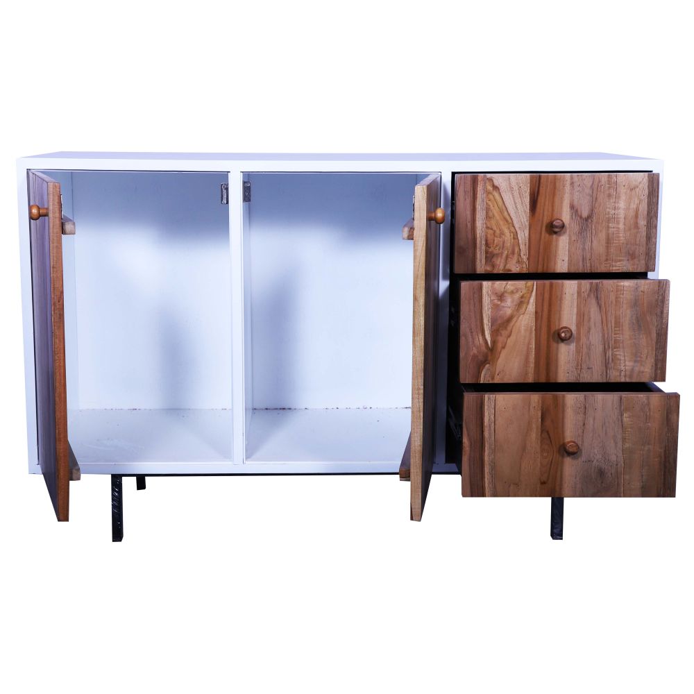 Double Colour Solid Wooden TV Table with Secured Metal Legs Desk for Living Room   White painted shutters and walnut finish body