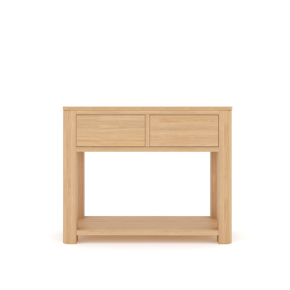 Console Unit With Two Drawer in Oak Wood Finish  Size Console Table