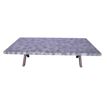 Contemporary dining table with terazzo look metal legs in sagwan gray distress on top