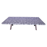 Contemporary dining table with terazzo look metal legs in sagwan gray distress on top