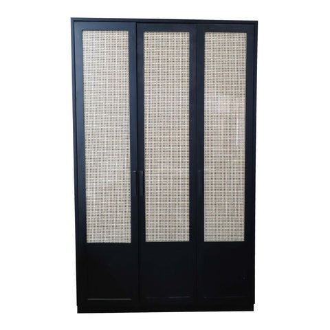 TEAK WOOD  RATTAN CANING WITH GLASS SHUTTERS  WARDROBE  ALMIRAH STORAGE CABINET. FULL HEIGHT 8 FT