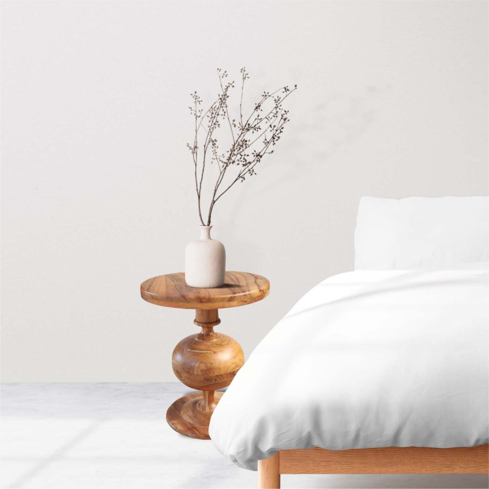 Side table in sagwan wood curved base design round top natural finish