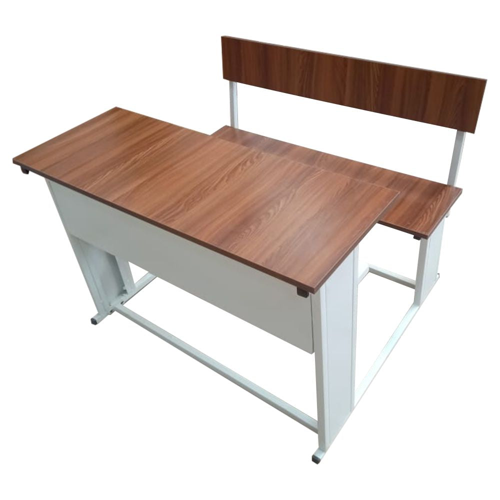 Dual Desk For School Students In Metal Frame Wooden Top
