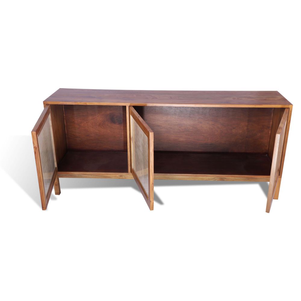 Natural sagwam wood stylish cabinet sid board cane rattan console with storage