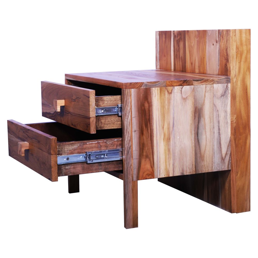 Home furniture sagwan wood bedside end table with drawer natural finish