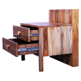 Home furniture sagwan wood bedside end table with drawer natural finish