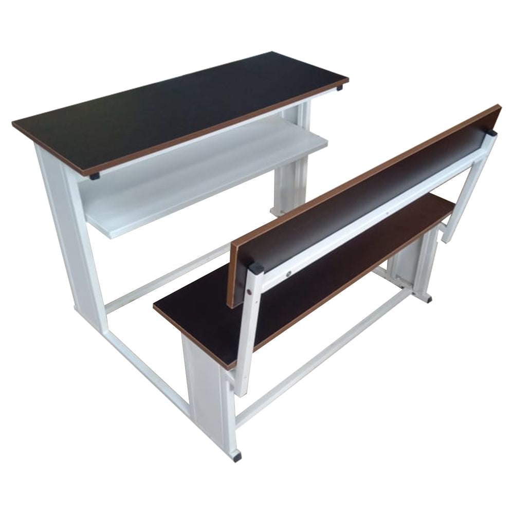 Dual Desk For School Students In Metal Frame Wooden Top