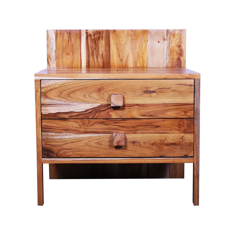 Home furniture sagwan wood bedside end table with drawer natural finish