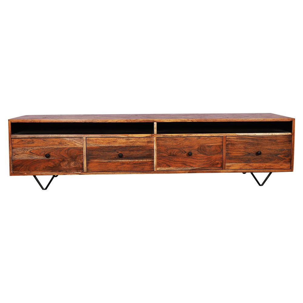 Sagwan Wood T.v Unit Cabinet Media Console For Living Room black finish