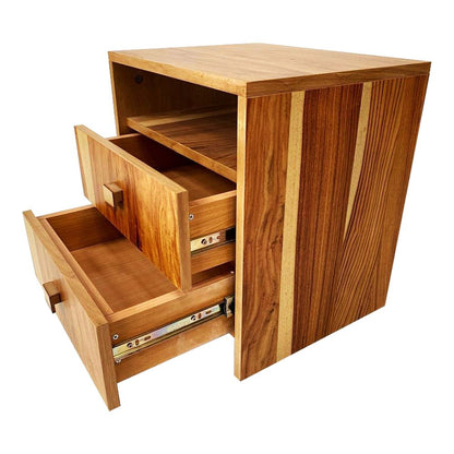 wood side table  with natural finish with two drawers