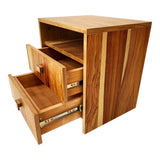 wood side table  with natural finish with two drawers
