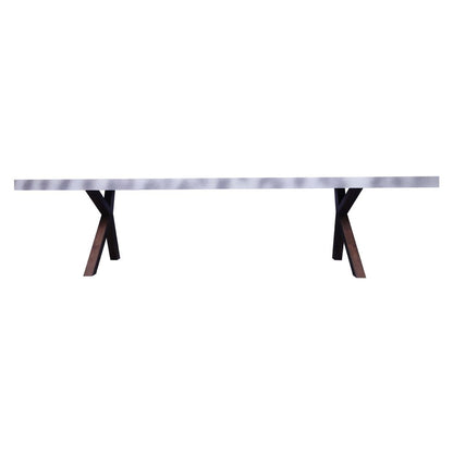 Contemporary dining table with terazzo look metal legs in sagwan gray distress on top