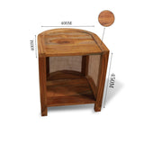 BEDSIDE TABLE HALF ROUND CURVED  SAGWAN WOOD RATTAN CANING WITH SHELF