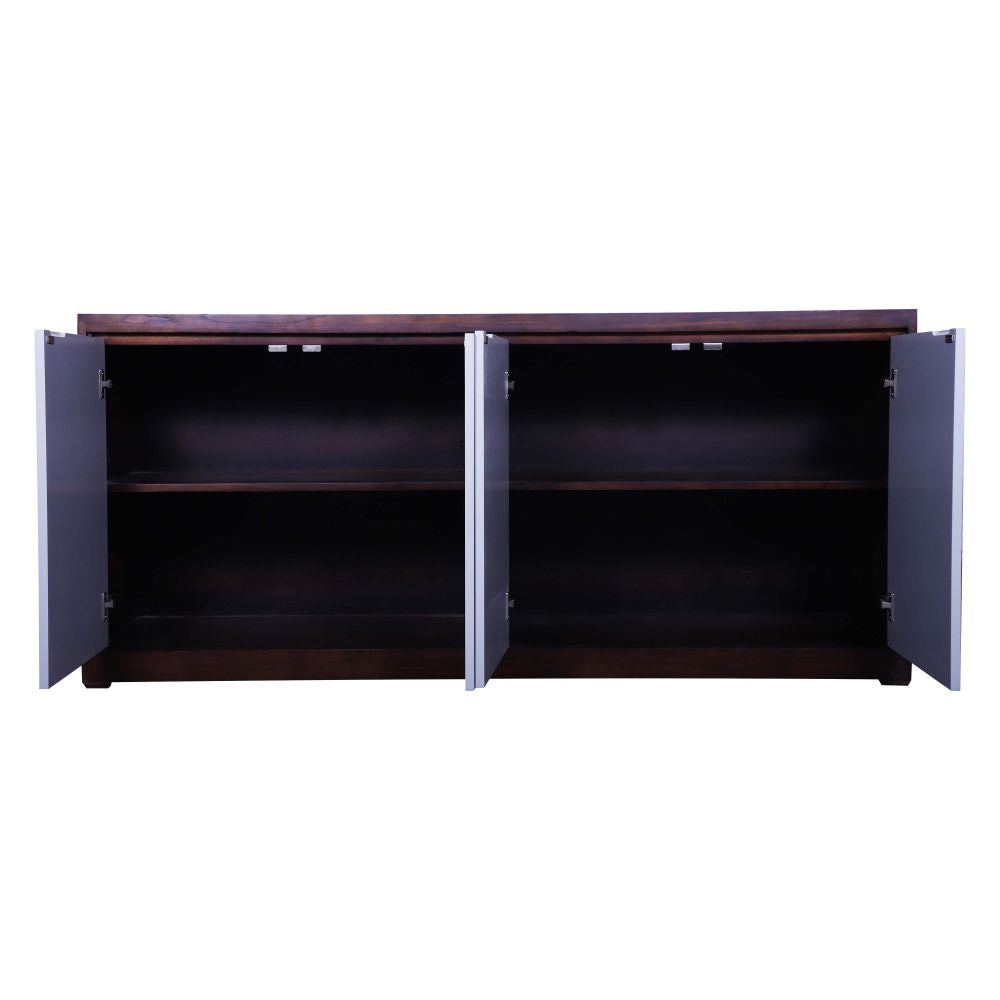 DISPLAY AND T.V UNIT WITH 4 DOORS  DUAL COLOUR WHITE PAINTED SHUTTER WITH TEAK FINISH BODY