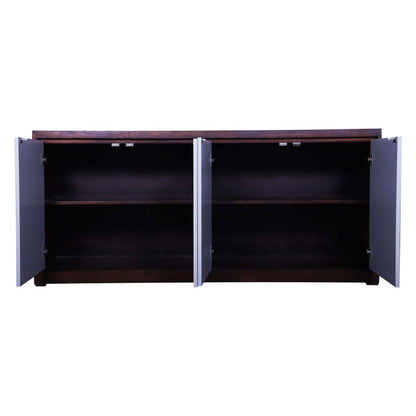 DISPLAY AND T.V UNIT WITH 4 DOORS  DUAL COLOUR WHITE PAINTED SHUTTER WITH TEAK FINISH BODY