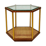 Coffee table in rattan cane with glass top sagwan wood