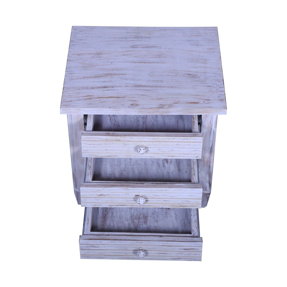 Sagwan wood  three drawer antique design  Bedside table with white distress
