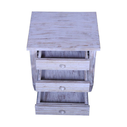 Sagwan wood  three drawer antique design  Bedside table with white distress
