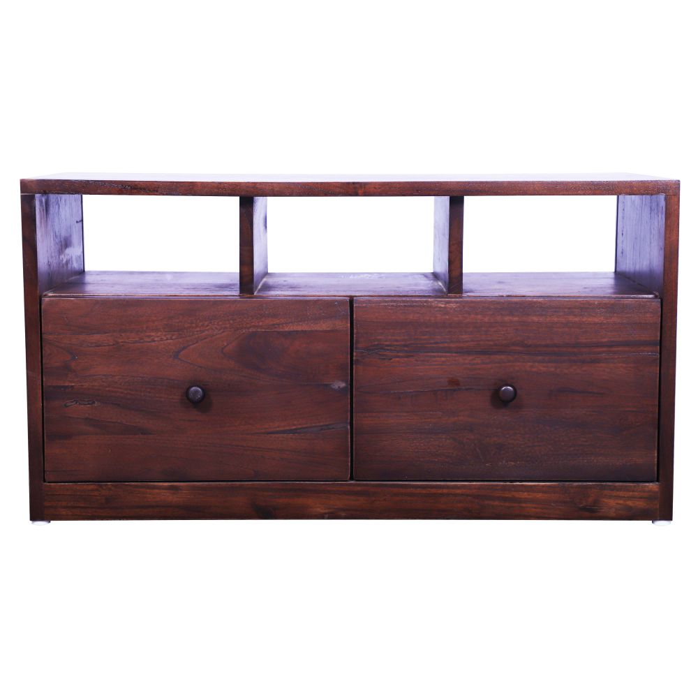 Double Colour Solid Wooden TV Table with Secured Metal Legs Desk for Living Room White painted shutters and walnut finish body
