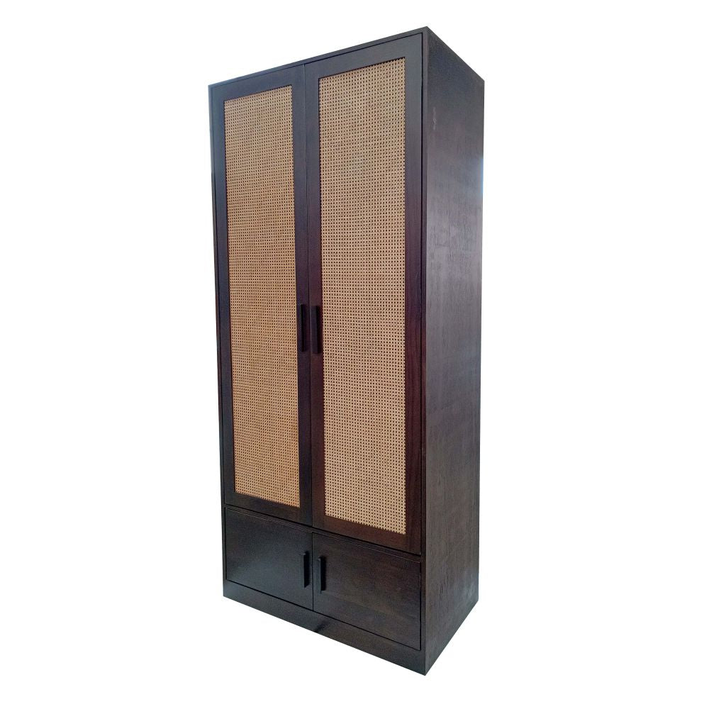 Walnut Finish Rattan Door With Storage Cabinet Standard Length