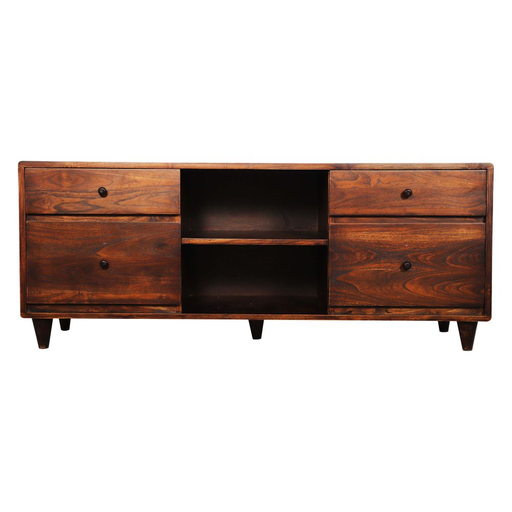 Sagwan Wood Chest of Drawers Walnut Finish With 4 Racks Cabinet