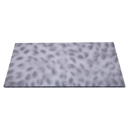 Contemporary dining table with terazzo look metal legs in sagwan gray distress on top