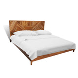 Wooden Bed Mid Walnut Color  Minimalist Queen Size (6X6 ft) bed Teak Finish with Zig -Zag Panal