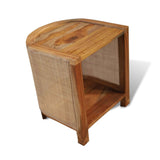 BEDSIDE TABLE HALF ROUND CURVED  SAGWAN WOOD RATTAN CANING WITH SHELF