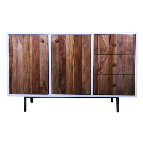 Double Colour Solid Wooden TV Table with Secured Metal Legs Desk for Living Room   White painted shutters and walnut finish body