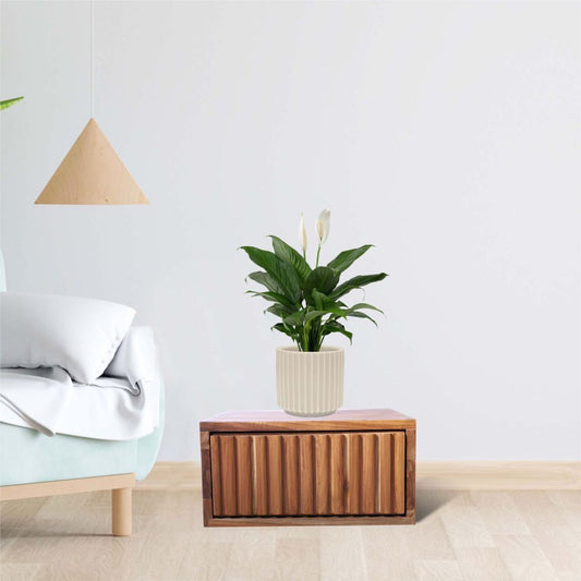 Bedsite drawer sagwan wood fluted front with natural finish