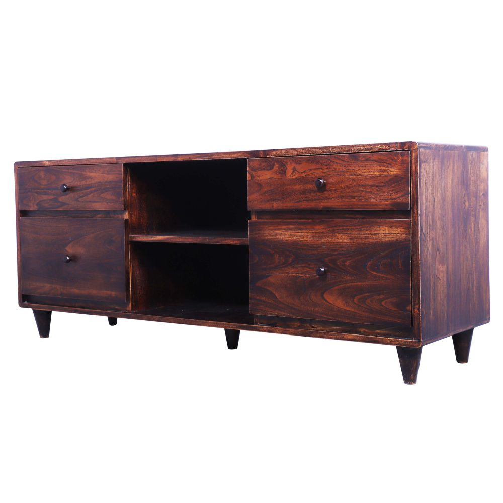 Sagwan Wood Chest of Drawers Walnut Finish With 4 Racks Cabinet