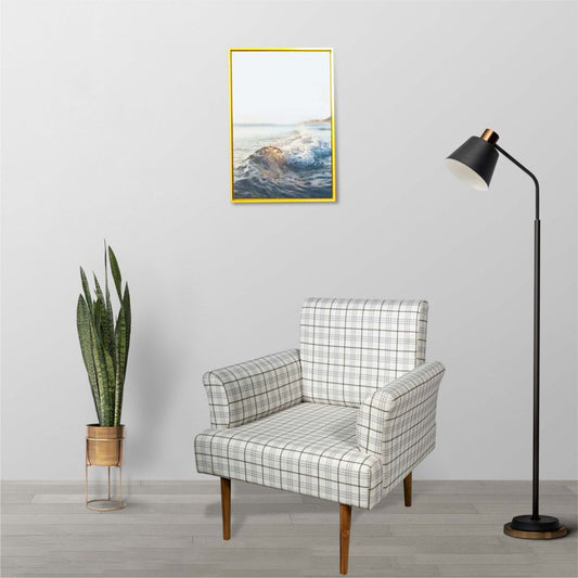 Sofa chair in sagwan wood upholstered seat printed fabric arm chair wooden legs