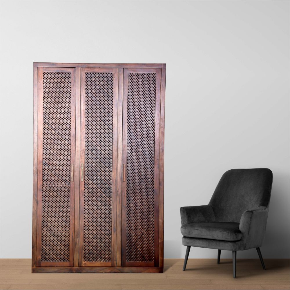 Rectangle Sagwan Wood Wardrobe/ Almirah With Caning Doors
